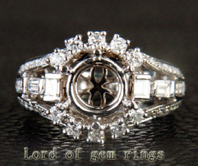 Unique 8mm Round Cut 14K White Gold 1.05CT Diamond Semi Mount Ring Setting 6.34g - Lord of Gem Rings - 1