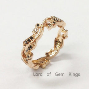 Black Diamond Wedding Band Anniversary Ring 14K Rose Gold Art Deco Milgrain - Lord of Gem Rings - 1