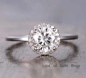 Round Moissanite Engagement Ring Pave Diamond Wedding 14K White Gold 6.5mm - Lord of Gem Rings - 2