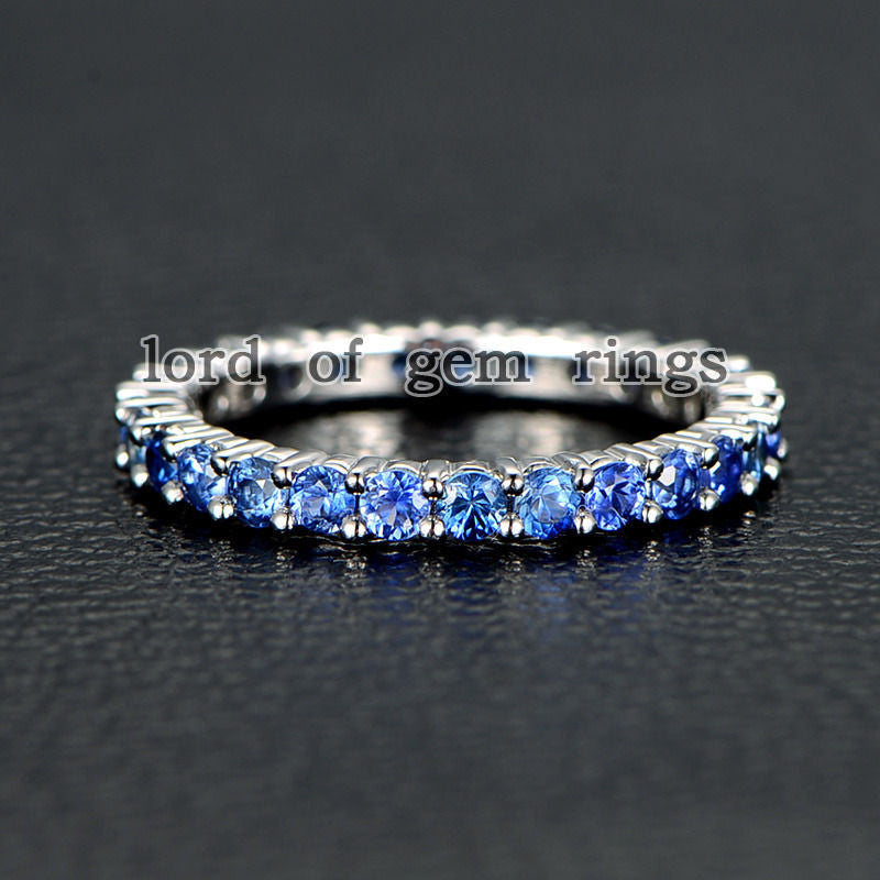 Blue Sapphire Wedding Band Eternity Anniversary Ring 14K White Gold - Lord of Gem Rings - 1