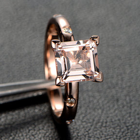 Princess Morganite Engagement Ring Moissanite 14K Rose Gold 6.5mm - Lord of Gem Rings - 1