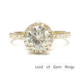 Round Moissanite Engagement Ring Pave Diamond Wedding 14K Yellow Gold,6.5mm,3/4 Eternity Band - Lord of Gem Rings - 1