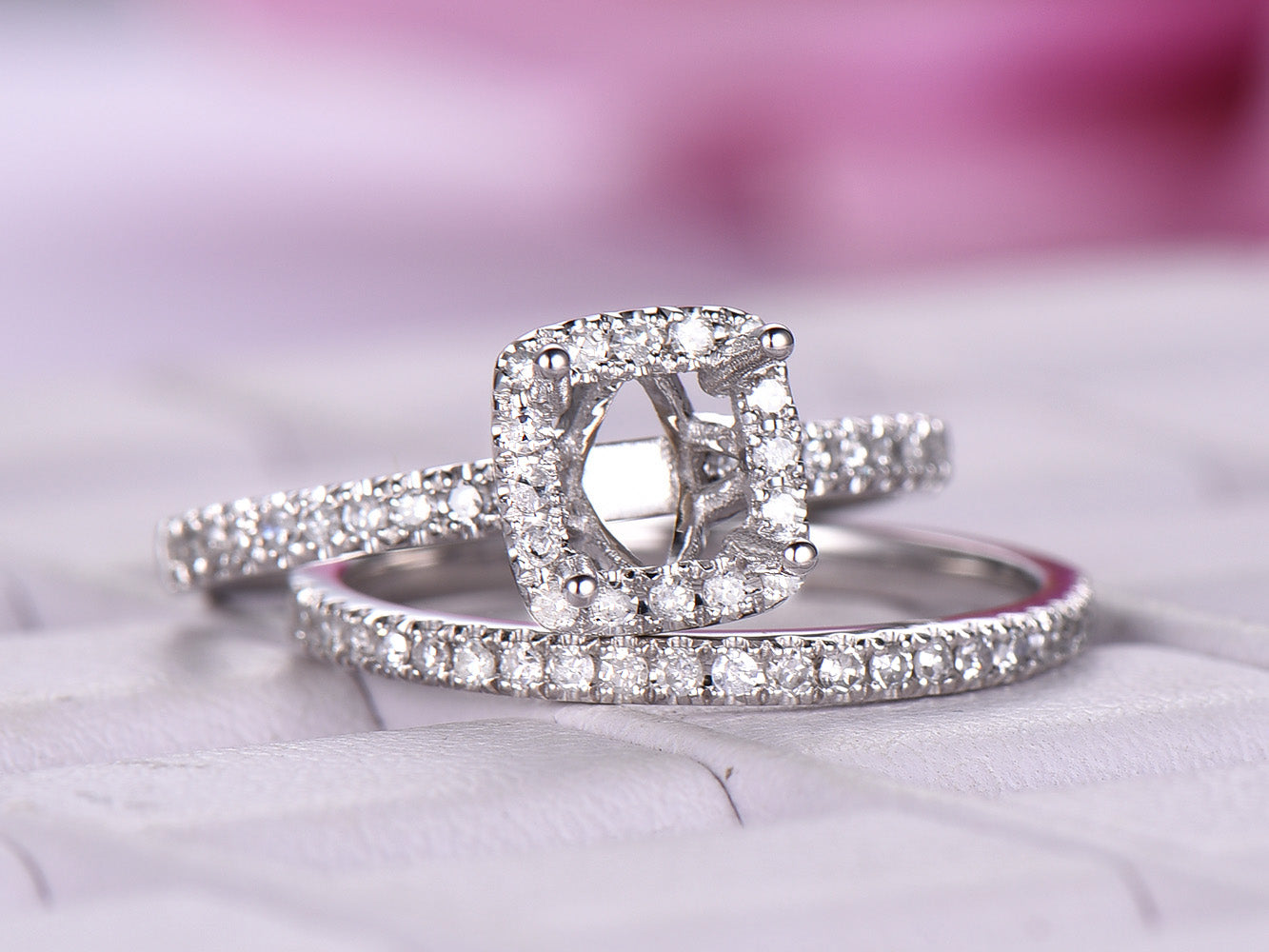Princess Semi Mout Bridal Set With Diamond Accents