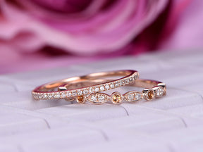 Yellow and White Diamond Stackable Half Eternity Ring Set