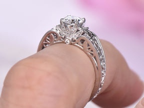 Round Moissanite Ring Floral Diamond Under Gallery Celtic Shank