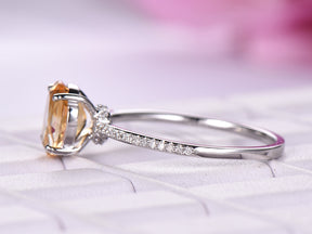 Solitaire Oval Citrine Diamond Engagement Ring 14K White Gold