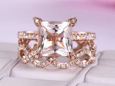 Princess Morganite Hidden Halo Diamond Infinite Love Bridal Set