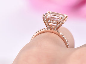 Reserved for Katherine  Princess Morganite Engagement Ring Diamond Prongs 14K Rose Gold 10mm