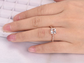Art Deco Princess Morganite Diamond Ring 14K Rose Gold