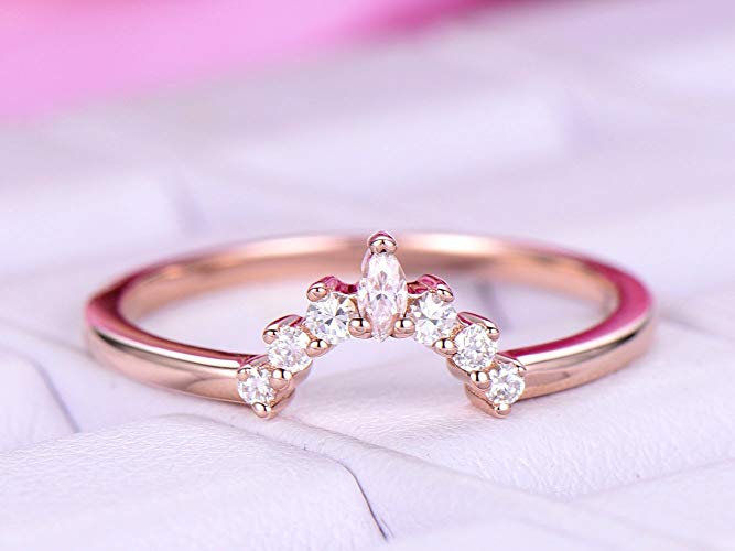 Round and Marquise Diamond Tiara Wedding Ring 14K Rose Gold
