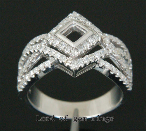 Diamond Engagement Semi Mount Ring 14K White Gold Setting Princess 3.5mm - Lord of Gem Rings - 2