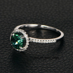 Round Blue Tourmaline Engagement Ring Pave Diamond Wedding 14K White Gold 7mm - Lord of Gem Rings - 2