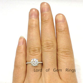 Round Moissanite Engagement Ring Pave Diamond Wedding 14K White Gold,8mm - Lord of Gem Rings - 2