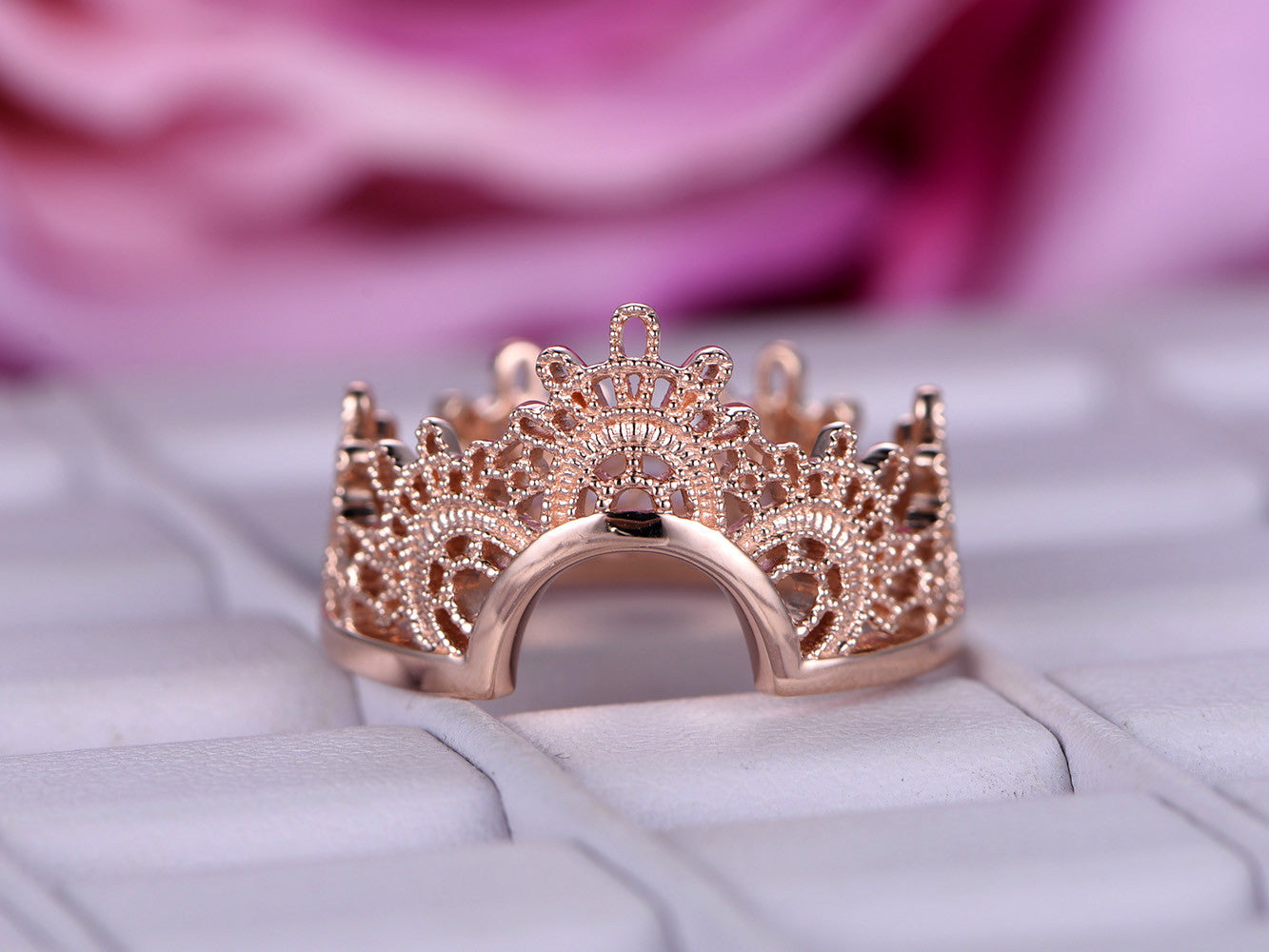 Vintage Tiara Crown Ring Guard 14K Rose Gold