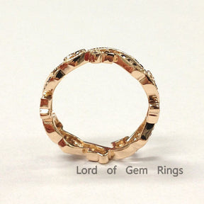 Black Diamond Wedding Band Anniversary Ring 14K Rose Gold Art Deco Milgrain - Lord of Gem Rings - 2