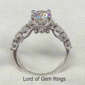 Round Moissanite Engagement Ring 14K White Gold 6.5mm & 3mm - Lord of Gem Rings - 3