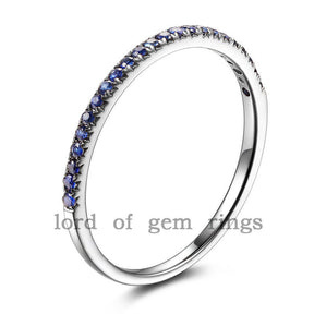 14K White Gold Brilliant Blue Sapphire Wedding Band Half Eternity Anniversary Ring - Lord of Gem Rings - 2