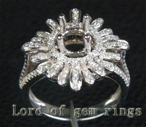 Unique Flower 6mm Round Cut 14K White Gold .68CT Diamond Engagement Semi Mount Setting - Lord of Gem Rings - 2