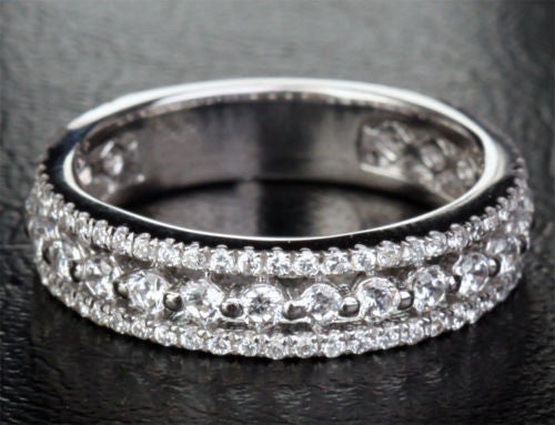 Resserved for Simone, Brilliant diamond wedding band 3/4Eternity 14K white gold - Lord of Gem Rings - 3