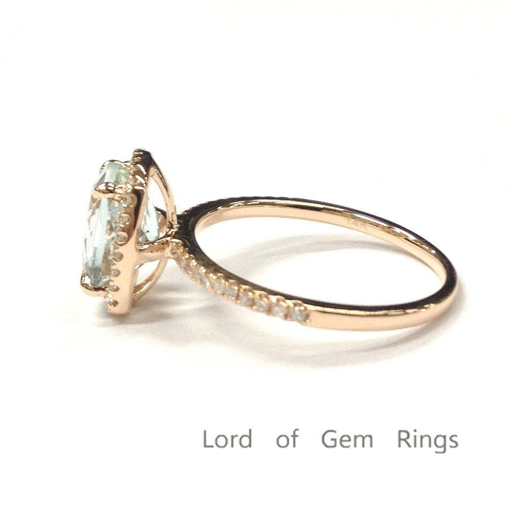 Oval Aquamarine Engagement Ring Pave Diamond Wedding 14K Rose Gold 6x8mm Cushion Halo - Lord of Gem Rings - 3