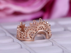 Vintage Tiara Crown Ring Guard 14K Rose Gold