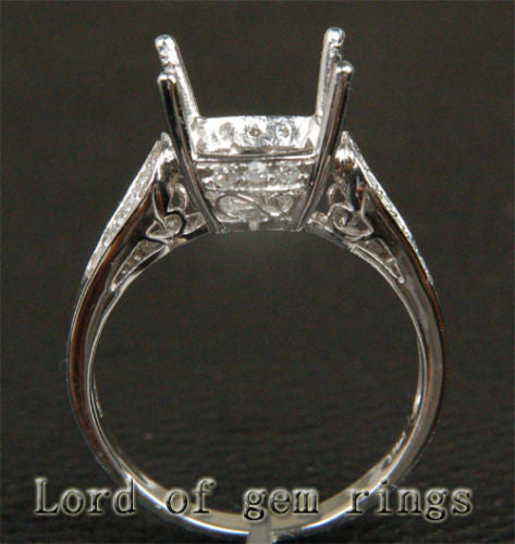 Diamond Engagement Semi Mount Ring 14K White Gold Setting Cushion 9x9mm Filigree - Lord of Gem Rings - 2