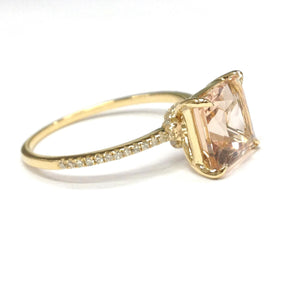 Princess Morganite Engagement Ring Pave Diamond Wedding 14K Yellow Gold 8mm - Lord of Gem Rings - 2