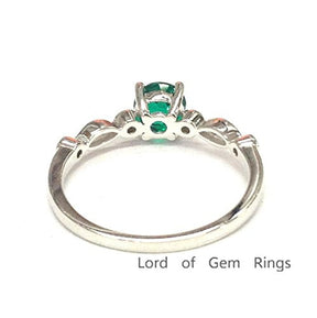 Round Emerald Engagement Ring Pave Diamond Wedding 14K White Gold,5mm,Art Deco Style - Lord of Gem Rings - 2