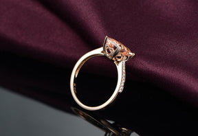 Emerald Cut Morganite Engagement Ring Pave Diamond Wedding 14K Rose Gold 7x9mm - Lord of Gem Rings - 2