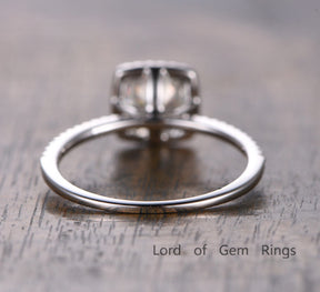 Round Moissanite Engagement Ring Pave Diamond Wedding 14K White Gold 6.5mm Cushion Halo - Lord of Gem Rings - 2