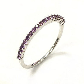 Purple Amethyst Wedding Band Half Eternity Anniversary Ring 14K White Gold,Thin Design - Lord of Gem Rings - 2