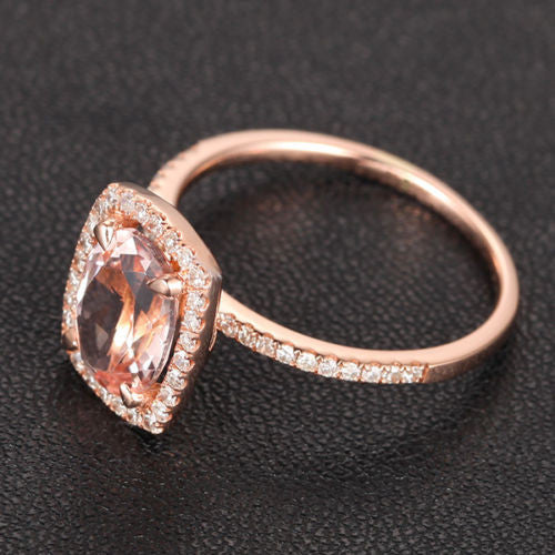 Reserved for jealous_lover Cushion Morganite Engagement Ring Cushion Diamond Halo 14K Rose Gold - Lord of Gem Rings - 4