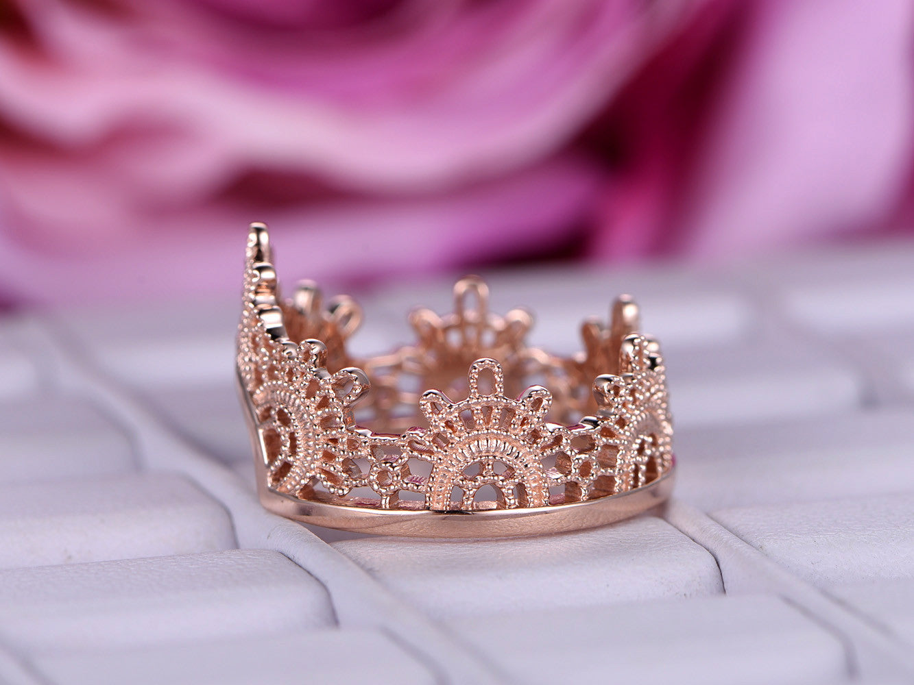 Vintage Tiara Crown Ring Guard 14K Rose Gold