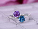 Round London Blue Topaz and Amethyst Bypass Ring with Diamond Accents