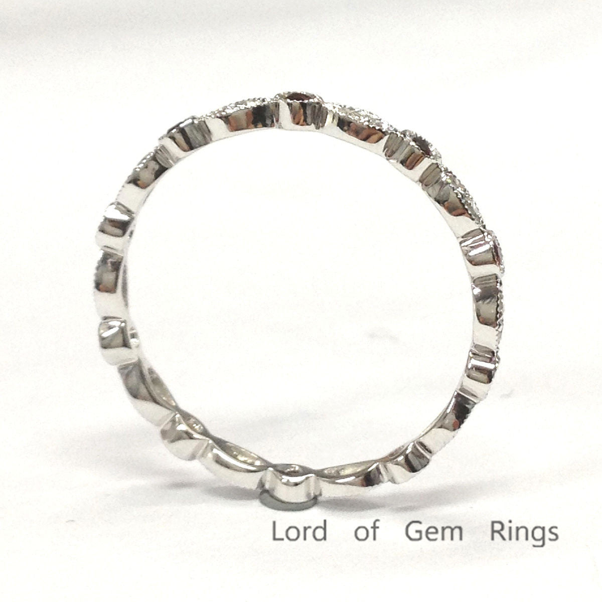 Pave Garnet Diamond Wedding Band Full Eternity Anniversary Ring 14K White Gold Art Deco - Lord of Gem Rings - 2