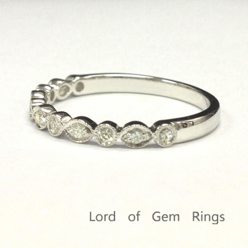 Moissanite Wedding Band Half Eternity Anniversary Ring 14K White Gold 1.5mm Round  Art Deco - Lord of Gem Rings - 2
