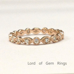 Moissanite Wedding Band Eternity Anniversary Ring 18K Rose Gold, Bezel, Art Deco Antique - Lord of Gem Rings - 2