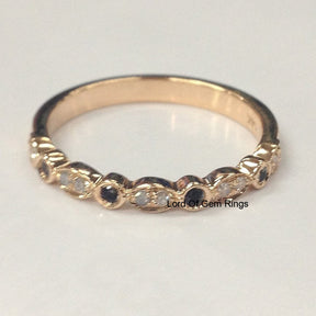 Pave Clear/Black Diamond Wedding Band Half Eternity Anniversary Ring 14K Rose Gold - Lord of Gem Rings - 2