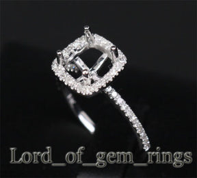 Diamond Engagement Semi Mount Ring 14K White Gold Setting Cushion 6mm - Lord of Gem Rings - 2