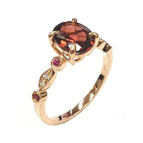 Oval Garnet Engagement Ring Pave Diamond Ruby Wedding 14K Rose Gold,6x8mm, Art Deco - Lord of Gem Rings - 2