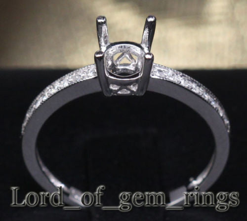 Diamond Engagement Semi Mount Ring 14kt White gold Setting Round 5mm Milgrain - Lord of Gem Rings - 2