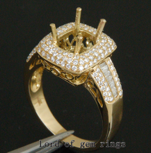 Diamond Engagement Semi Mount Ring 14K Yellow Gold Setting Cushion 9mm - Lord of Gem Rings - 2