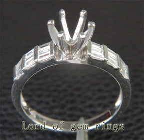VS/H Baguette Diamond Engagement Semi Mount Ring 14K White Gold Round 6.3-6.7mm - Lord of Gem Rings - 2