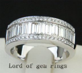 Baguette/Round Diamond  Wedding Band Engagement Ring 18K White Gold- 3.22ctw - Lord of Gem Rings - 2