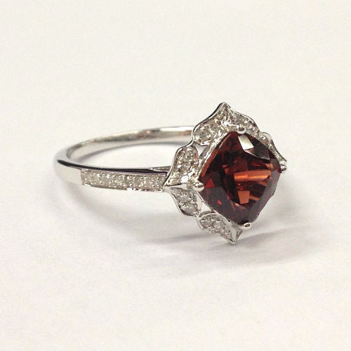 Cushion Red Garnet Engagement Ring Pave Diamond Wedding 14K White Gold 7mm  Art Deco - Lord of Gem Rings - 3