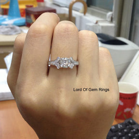 Round Moissanite Engagement Ring Pave Moissanite Diamond Wedding 14K White Gold 6.5mm - Lord of Gem Rings - 2