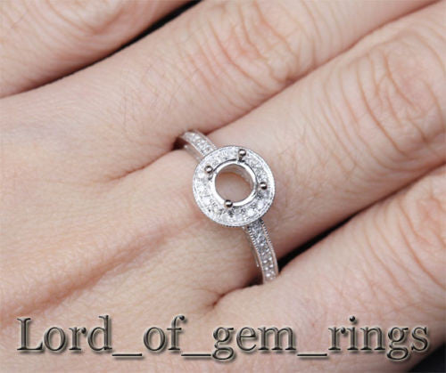 Diamond Engagement Semi Mount Ring 14k White gold Setting Round 5.5mm Milgrain - Lord of Gem Rings - 2