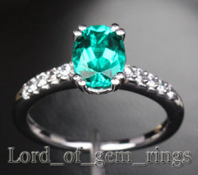 Oval Emerald Engagement Ring Diamond Wedding 14k White Gold - Lord of Gem Rings - 2