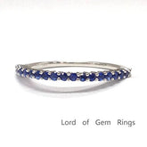 Blue Sapphire Wedding Band Half Eternity Anniversary Ring 14K White Gold,Thin Design - Lord of Gem Rings - 1