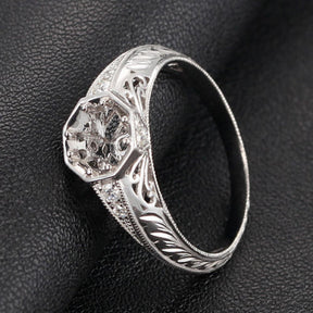Diamond Engagement Semi Mount ring 14K White Gold Setting Round 6.5mm Filigree Hand Engraved - Lord of Gem Rings - 3